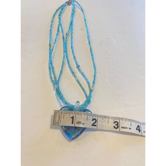 Glass Blown Blue Heart with Gold Star Art Multi-strand Beaded Glass Necklace - Picture 8 of 12